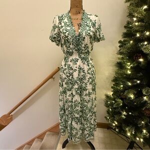 Max Studio White and Green Floral Maxi Dress